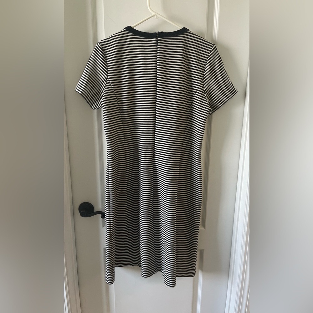 Talbots Navy and White Striped Sheath Midi Dress with Embroidered Detail Large - Picture 2 of 5